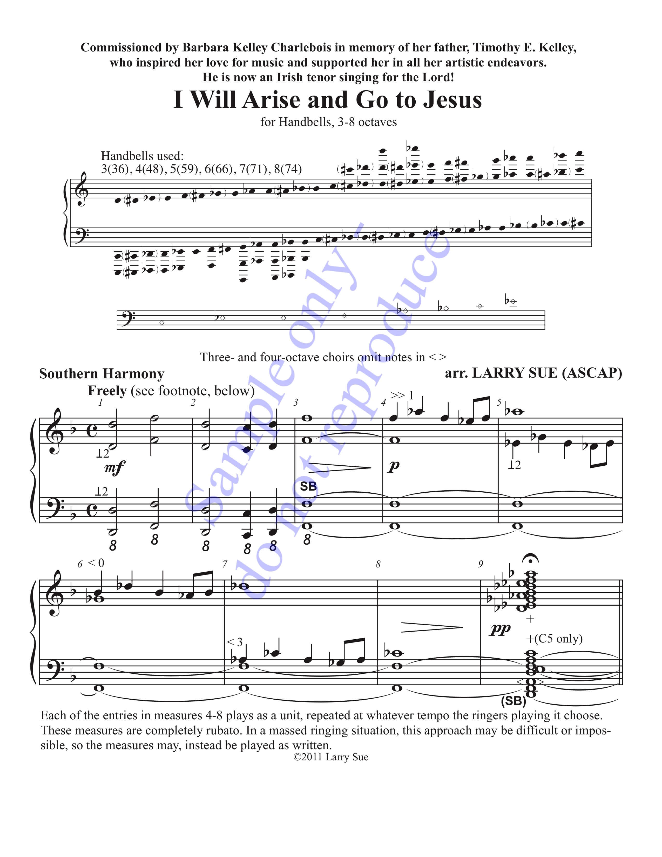 I Will Arise and Go to Jesus (Handbells, 3-8 octaves, Level 5), page 1