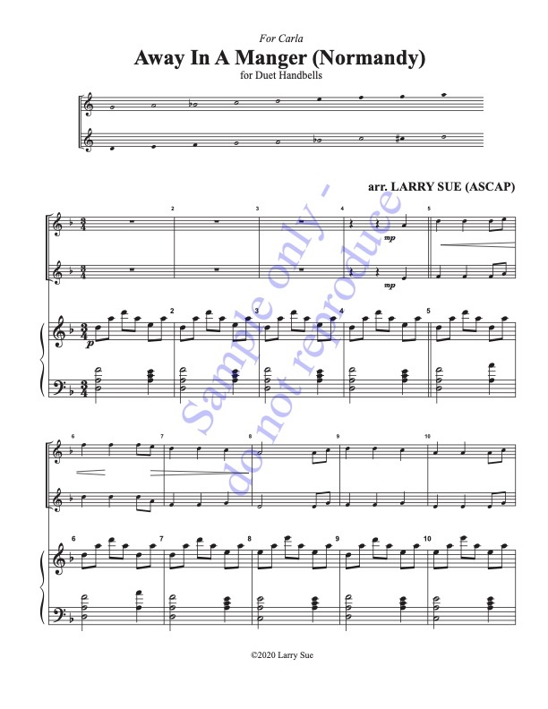 Away in a Manger (NORMANDY), handbell duet, sample page 1