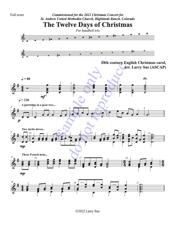 The Twelve Days of Christmas, handbell trio, page 1