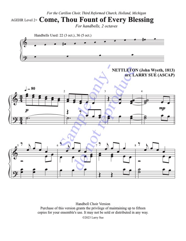 Come, Thou Fount of Every Blessing (Handbells, 2 octaves, Level 2+), page 1