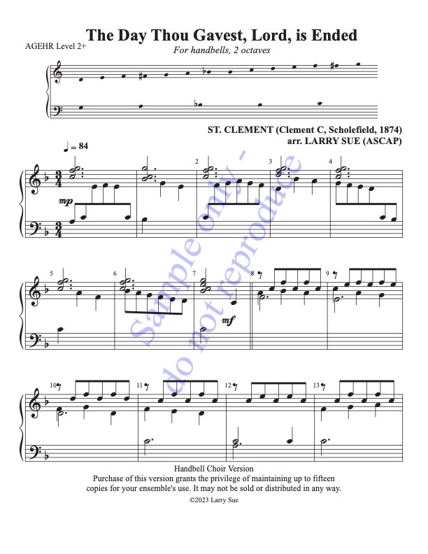The Day Thou Gavest, Lord, is Ended (Handbells, 2 octaves, Level 2+), page 1