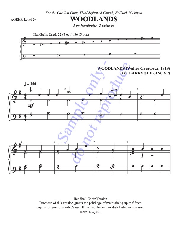 WOODLANDS (Handbells, 2 octaves, Level 2+), page 1