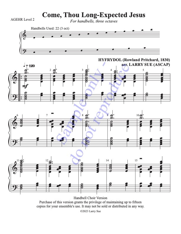 Come, Thou Long-Expected Jesus (Handbells, 3 octaves, Level 2), page 1