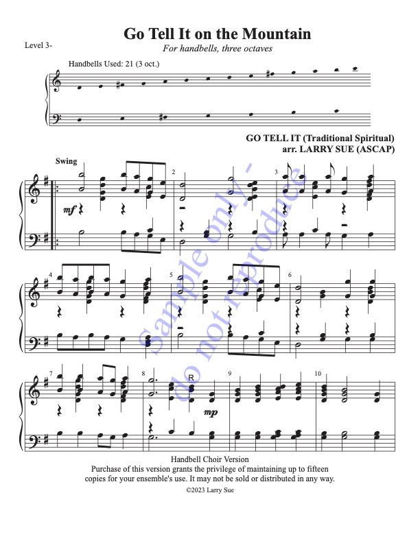 Go Tell It on the Mountain (Handbells, 3 octaves, Level 3-), page 1