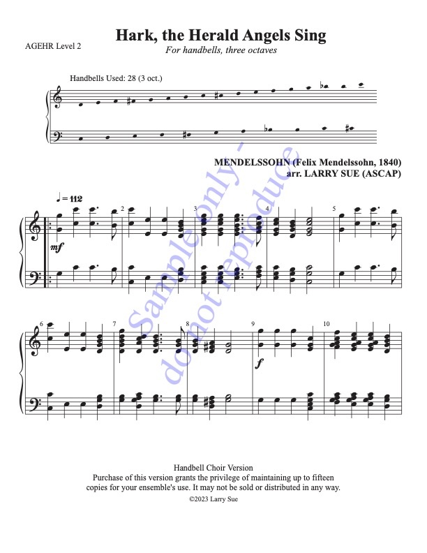 Hark, the Herald Angels Sing (Handbells, 3 octaves, Level 2), page 1