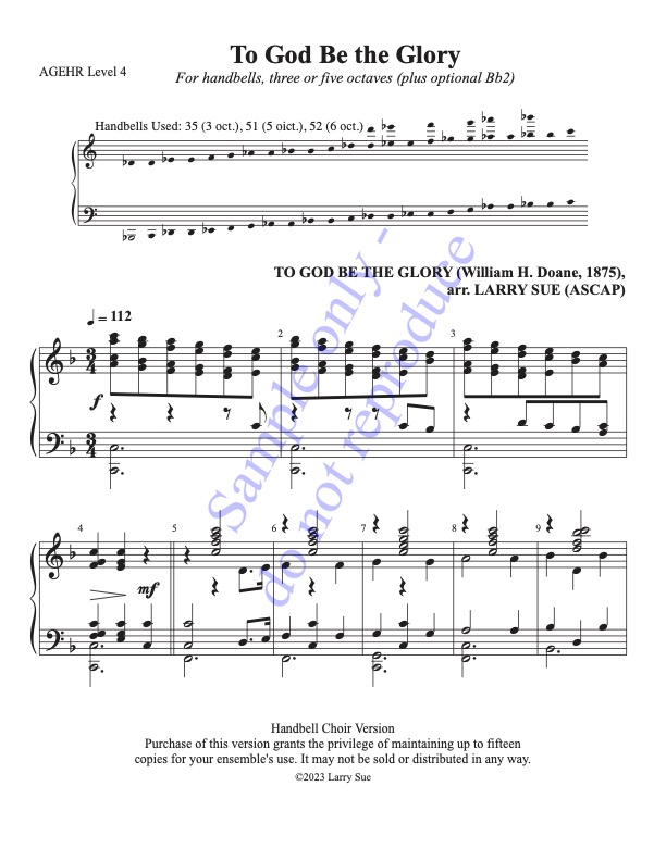 To God Be the Glory (Handbell choir, 3/5 octaves, Level 4-), page 1