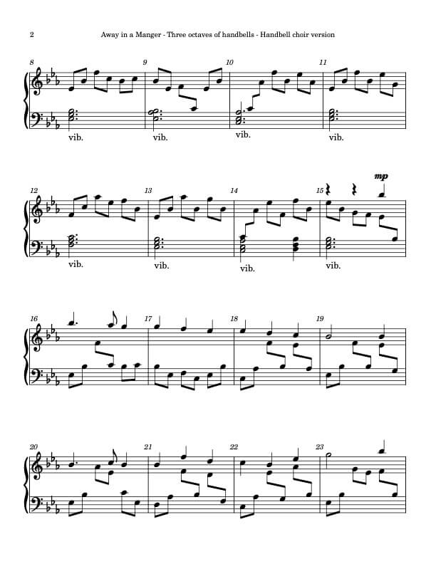Away in a Manger (MURRAY) (Handbells, 3 octaves, plus handchimes, 2 octaves, Level 2) - page 2