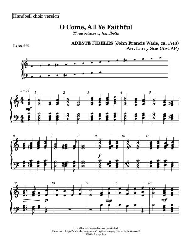 O Come, All Ye Faithful (Handbells, 3 octaves, Level 2-), page 1