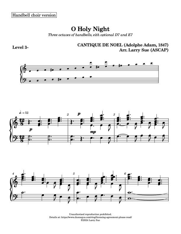 O Holy Night (Handbells, 3 octaves, Level 3-), page 1