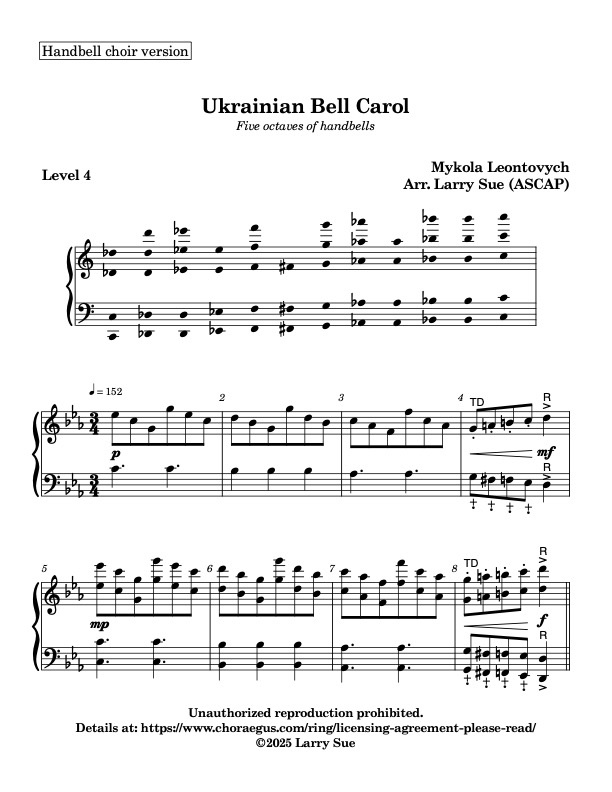 Ukrainian Bell Carol (Handbells, 5 octaves, Level 4) - page 1