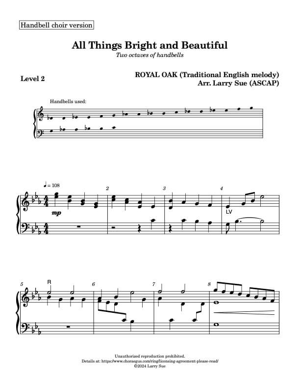 All Things Bright and Beautiful (ROYAL OAK) (Handbells 2 octaves, Level 2), page 1