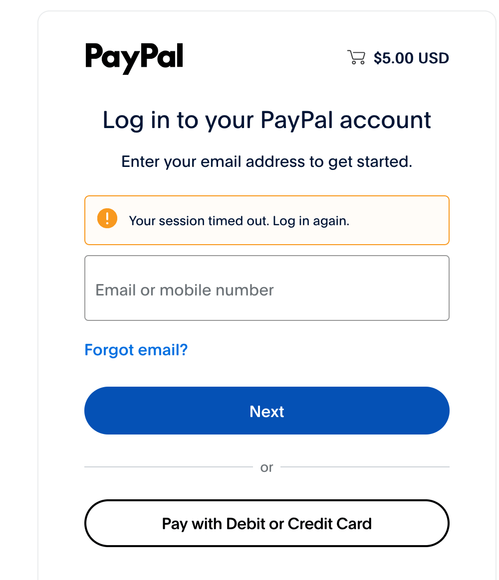 PayPal payment entry